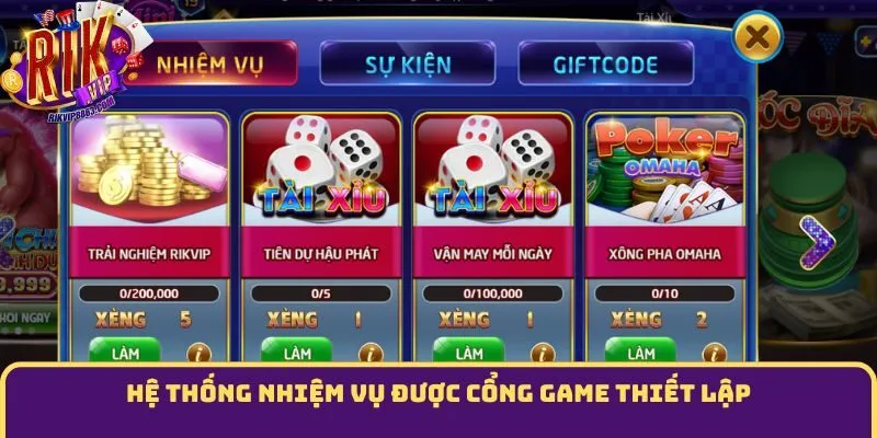 Hệ thống nhiệm vụ được cổng game thiết lập